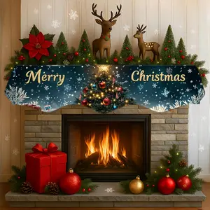 1 piece fireplace scarf, Christmas tree Christmas pattern fireplace decoration apron, daily home living room decoration item.