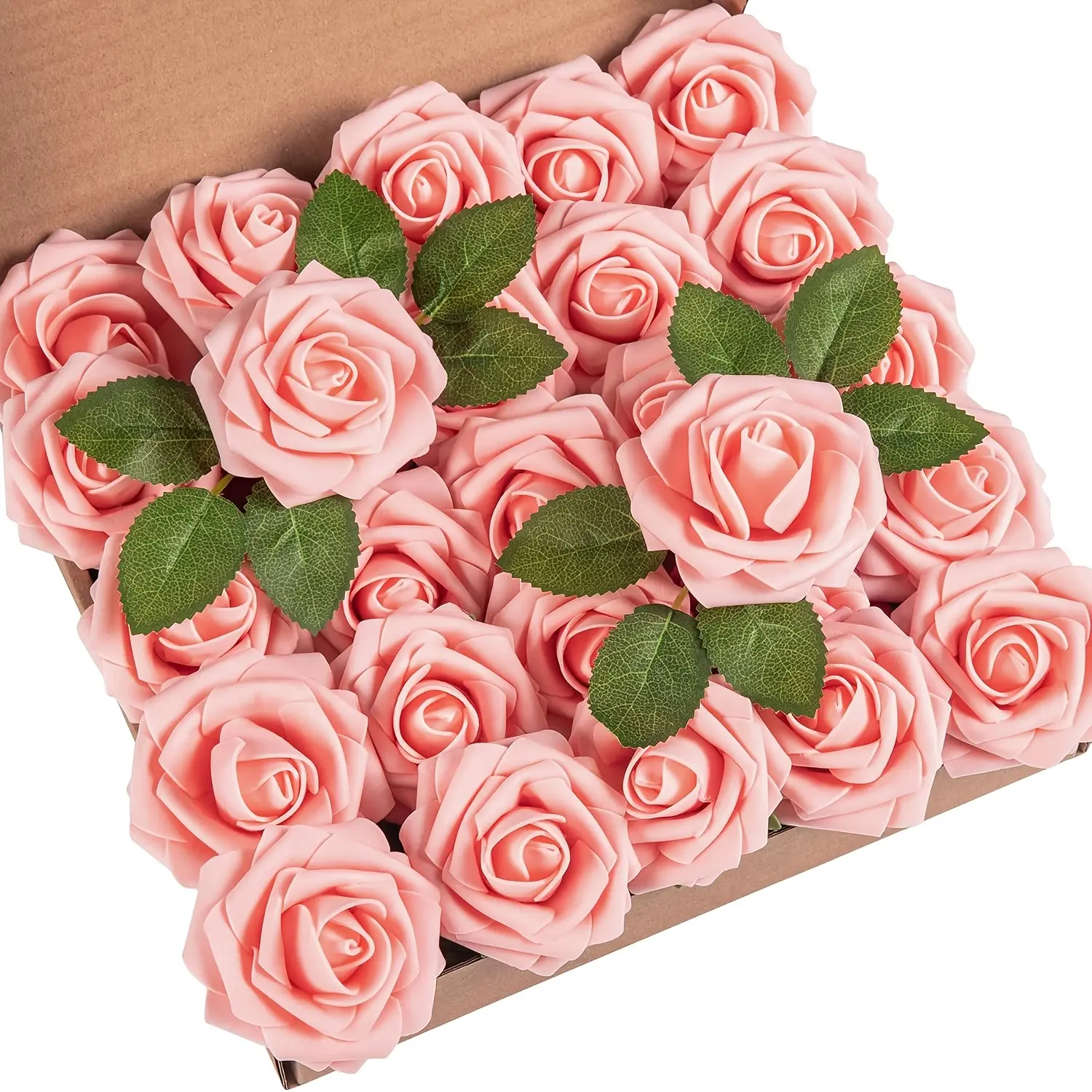 50pcs Vintage Peach Pink Artificial Flower Roses Real Looking Foam Rose Flowers Roses w/Stems DIY Wedding Bouquets Centerpieces Baby Shower Party Holiday Christmas Home Decorations