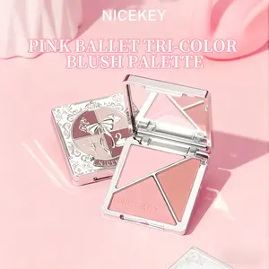 Ballet Three Color Makeup Blush Palette Balm, Non-Fading Commute Friendly, Soft Girls' Atmosphere, Fine Powder, One Swipe Coverage