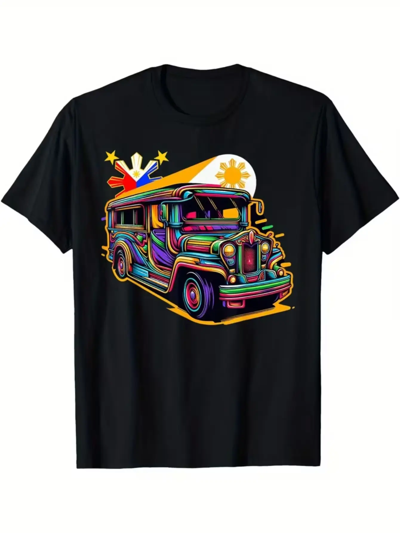 Vibrant Filipino Jeepney & Flag Graphic T-Shirt - Casual Crew Neck, Premium Soft  Cotton, Lightweight & Breathable Summer Tee - Perfect Filipino Heritage Gift, Travel Souvenir, or Everyday Wear for Men, Women & Youth