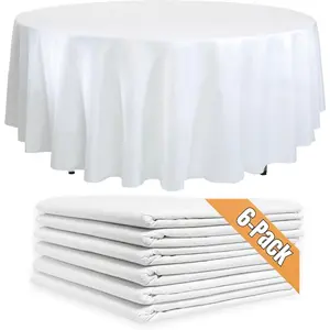 6-Pack 82in White Round Disposable Paper Tablecloths with Plastic Backing for Parties