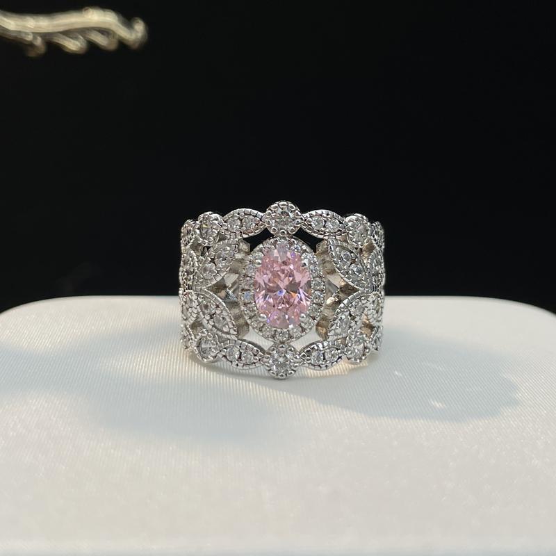 【Lab-Created】AMORETTO| Hearts & Arrows 10/10Aria Lace Ring - Fancy Pink High Carbon Diamond Band with Floral Filigree & Lab-Created Moissanite Stud Earring S925 Sterling Silver Moissanite Jewelry Perfect Birthday Mother’s Day Gift for Men Women