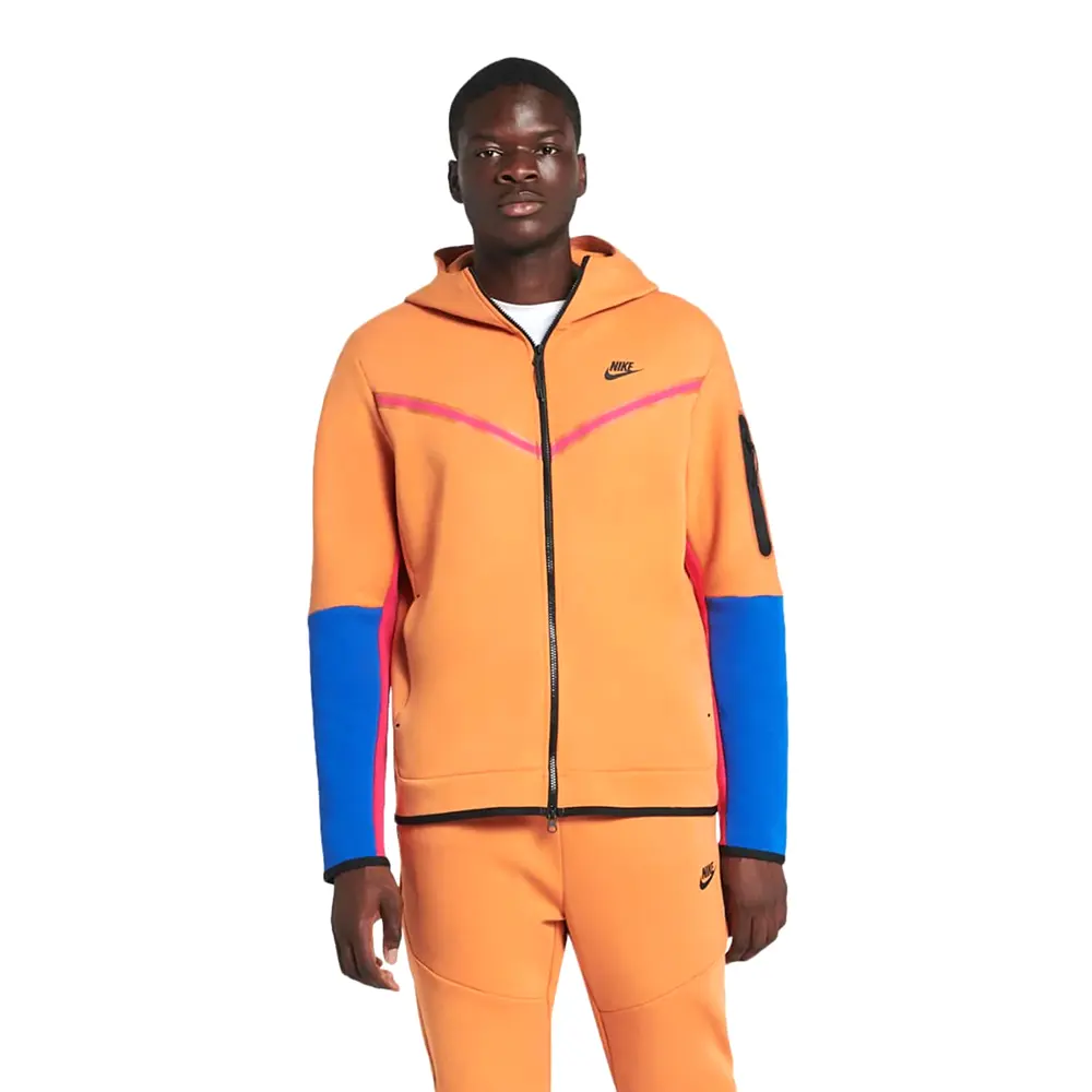 Men's Nike Sportswear Hot Curry/Pnk/Blu/Blck Tech Fleece Full-Zip Hoodie