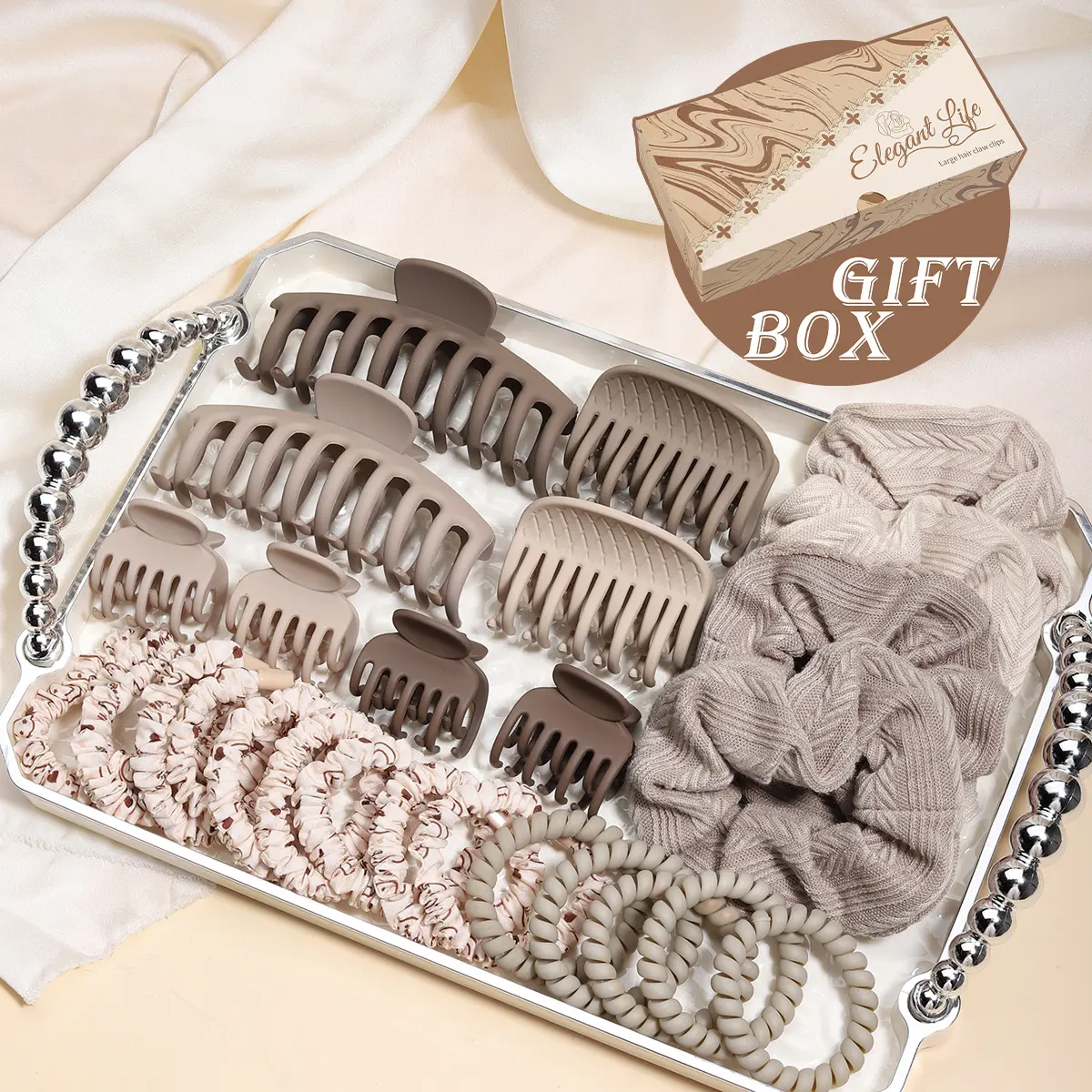 27PCS Warm Brown Hair Accessory Gift Box (Copper Paper Pack)! Multi-Size Claw Clips (Hold Thick/Thin Hair) + Scrunchies (No Hair Dents) | Ideal for Daily Commute/Dates/Home  #BrownAesthetic #HairEssentials