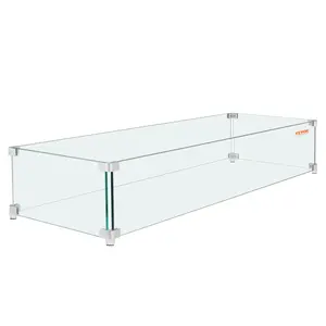 VEVOR Gas Fire Pit Wind Guard for Square Fire Table,  23.5 x 7.5 x 6.5 inch Clear Tempered Wind Guard for Firepits, 0.31 inch Thick Square Glass Shield, Glass Panel with Hard Corner Bracket & Feet