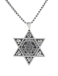 My Daily Styles Large Star of David Pendant Necklace - 1.57-in Pendant with Hebrew Home Prayer, 24-in Stainless Steel Chain, Daily Style Accessory