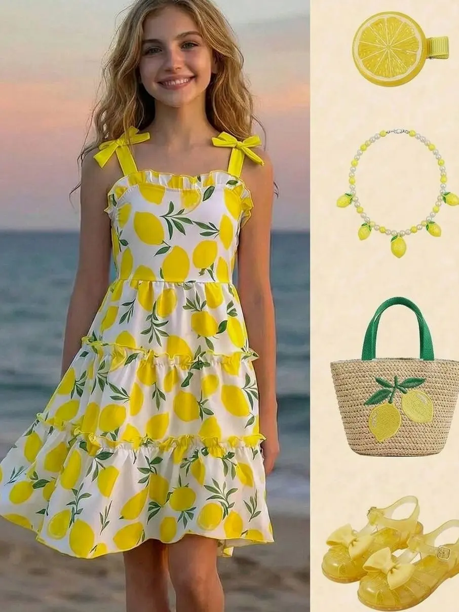 Tween Girl Floral Camisole Mini Dress, Ruffled Hem Elegant Tea Party Dress, Summer Vacation Outfit