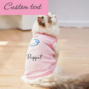 Custom Photo & Name Pet Shirt - Personalized Dog & Cat Apparel with Cute Cloud Design, Breathable Sleeveless Vest for Medium/Large Dogs, Spring & Summer Outfits, Custom Gift for Pets