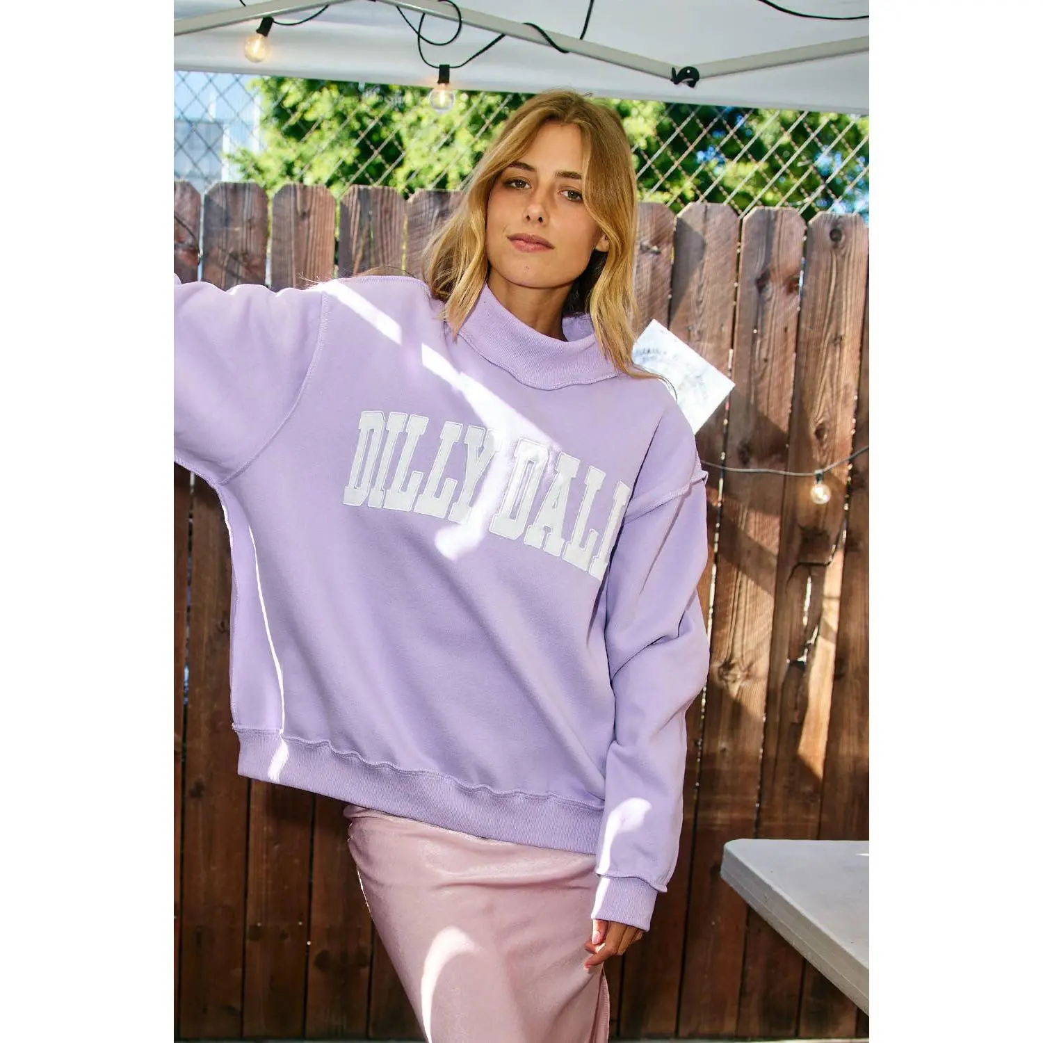 'DILLY DALLY' Mock Neck Sweatshirt