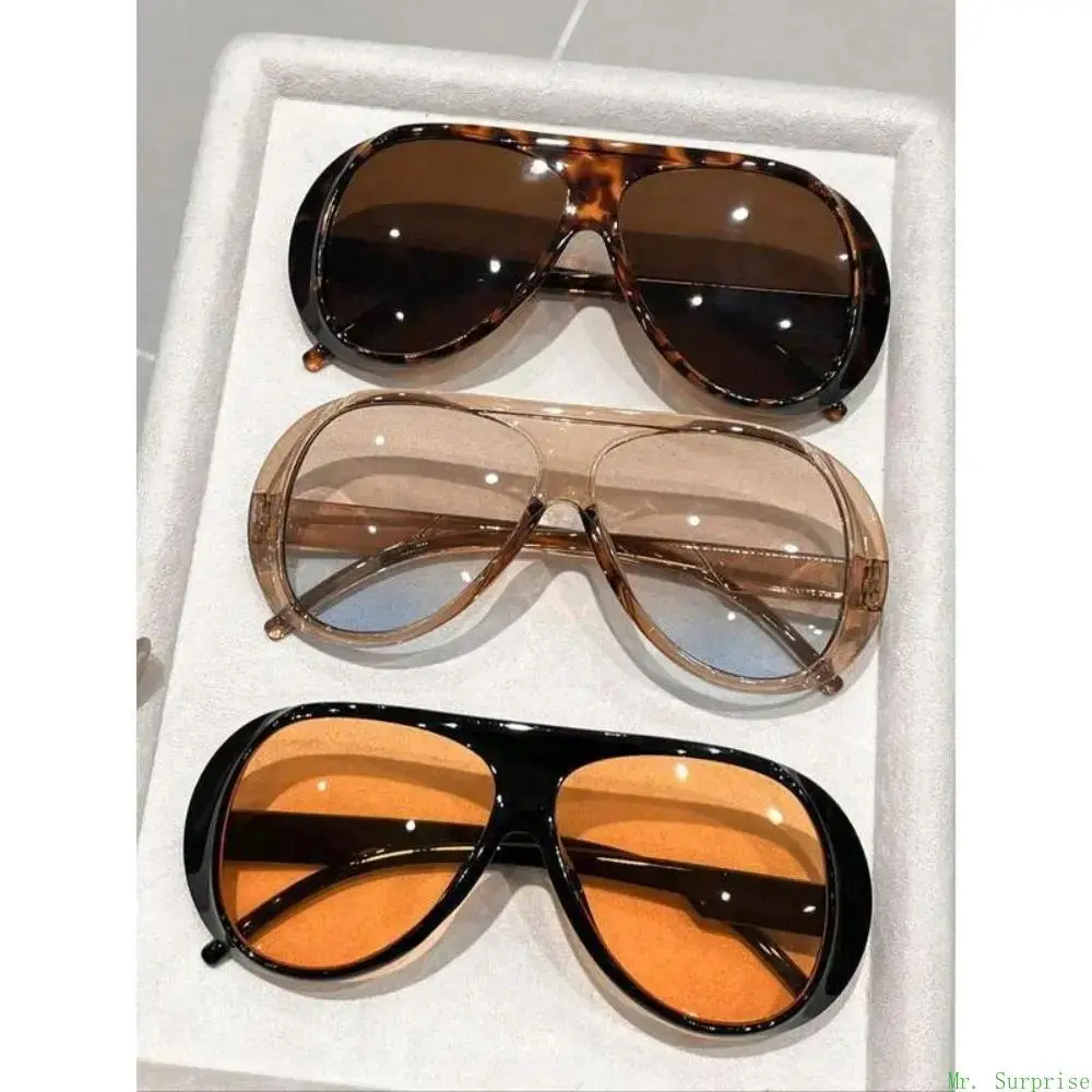 Unisex 3-Pack Oversized Large Frame Semi-Rimless Sunglasses Set - Blue Light Blocking, Anti-UV, UV-Resistant Protective Eyewear with Blue Light & Natural Lenses, Stylish Daily Outdoor Wear Fashion Accessory, Anti-Uv Women's Sunglasses, Protective Women's