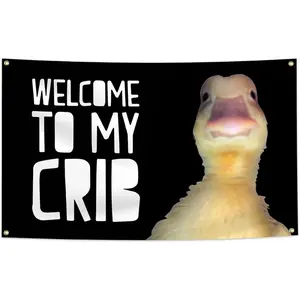 3x5Ft Polyester "Welcome to My Crib" Funny Decor Flag, Gift-Worthy Wall Hanging Banner with 4 Brass Grommets for College Rooms, Man Caves (Size: 3x5Ft, Home & Party Supplies)