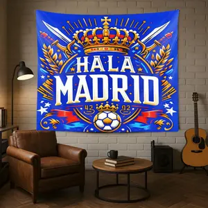 1pc Hala Madrid Football Club Tapestry - Vibrant Polyester Fabric Wall Hanging with Checkered Pattern, Horizontal Indoor Decor for Dorm, Living Room, Bedroom, Office - Perfect Gift for Soccer Fans