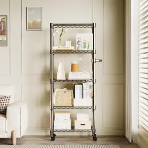 Garvee 5-Tier Metal Storage Shelf with Wheels, Heavy Duty Adjustable Wire Shelving Unit, Rolling Organizer Rack for Kitchen, Pantry, Garage, Bedroom, 61" x 23.6" x 11.8"