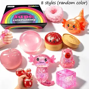 8 Pcs Sensory Toy Set, Soft Jelly Squishy Toys, Cute Hexagon Dinosaur and Small Ball Stress Relief, Ideal for Anxiety and Parties
