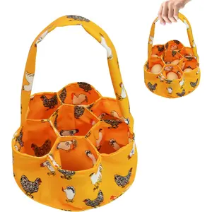 Egg Basket for Gathering  Eggs, Canvas Egg Collecting Basket with 7 Pouches and Long Handle, Egg Carrier for Chicken Coop Collection and Countertop Storage