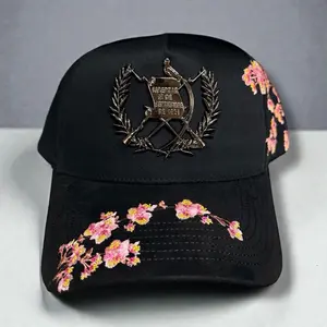 Guatemala SnapBack Cap with Suede Visor and Metallic Pin -Embroidered Floral Design