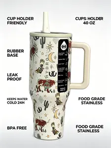 HydroJug 40oz Western Longhorn  Tumbler - Insulated Stainless Steel Travel Mug with Handle & Leak-Proof Straw Lid, 24hr Cold Retention outdoorfun Viking