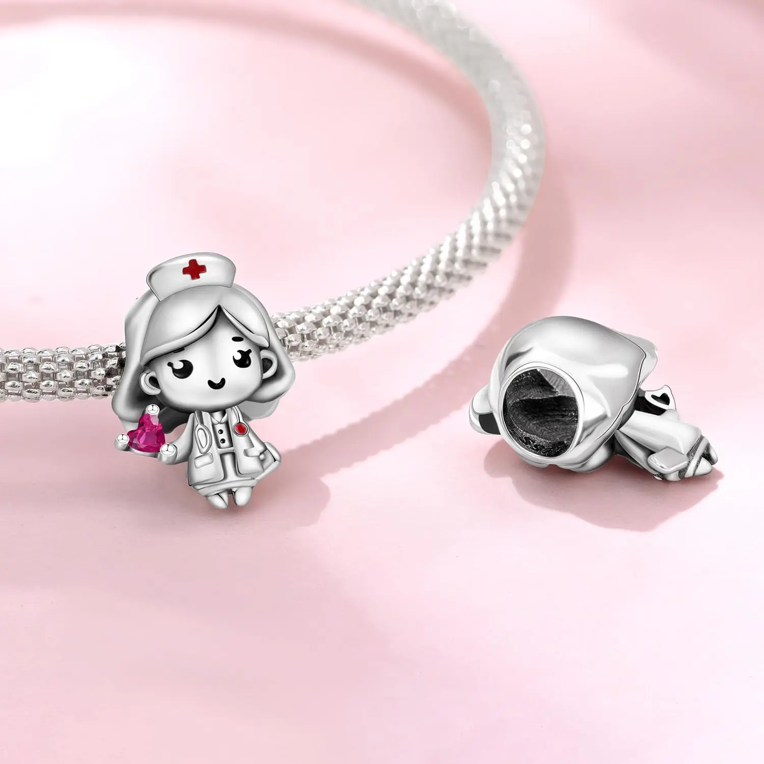 925 Sterling Silver Infinity Love Heart Nurse Charm for Bracelets & Necklaces, Crafted with Meticulous Care, Mother and Daughter Dangle Pendant Bead Jewelry for Women, To My Mom Family Tree Charm, Charms For Bracelets, A-Loving Nurse Charms