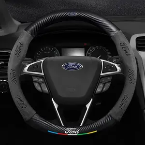 3D Car Carbon Fiber leather Steering Wheel Non-slip Cover Protective Interior For Ford Focus mk2 mk3 Fiesta Fusion Ranger Mondeo S-MAX Kuga Automotive Car Accessories
