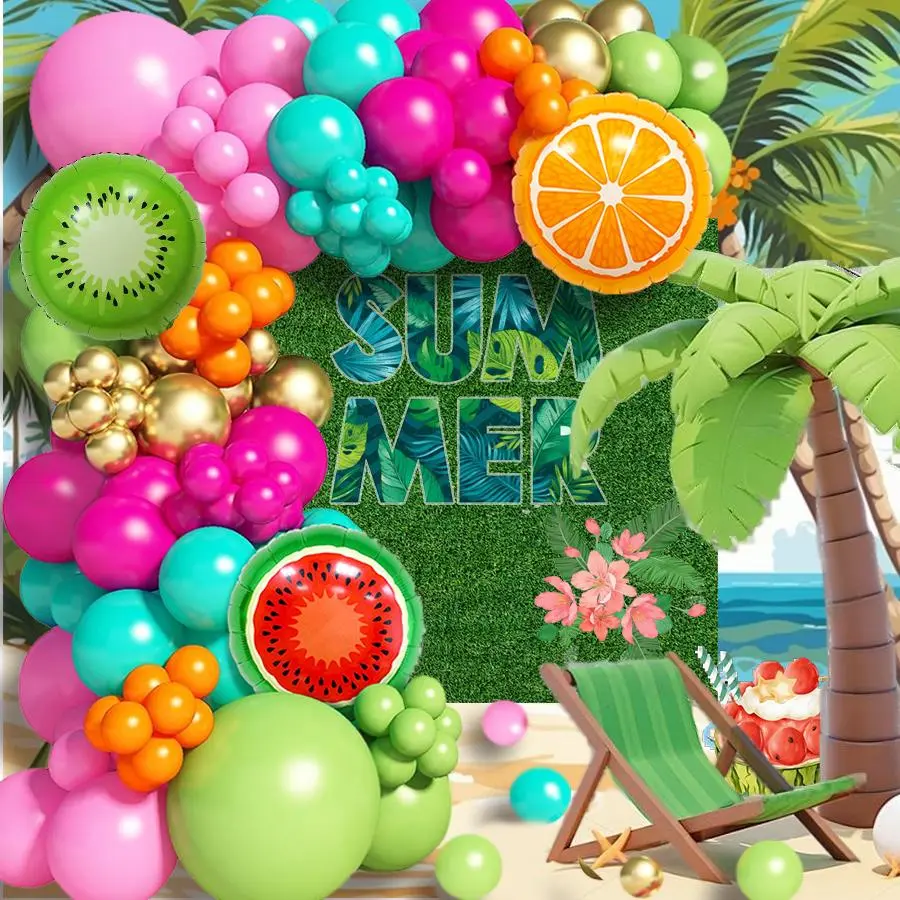 Summer Fruit Themed Balloon Arch Kit, 122pcs/set Mixed Color Latex Balloons Set, Balloon Garland Arch Kit for Summer Beach Pool Party Happy Birthday Festivity Decoration