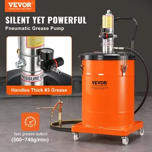 VEVOR Grease Pump, TikTokShopBlackFriday, 10.5 Gallon 40L Air Operated Grease Pump with 13 ft High Pressure Hose and Grease Gun, Pneumatic Grease Bucket Pump with Wheels, Portable Lubrication Grease Pump 50:1 Pressure Ratio