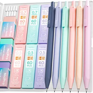 Nicpro 6-Pack Pastel Pencils Set for Creative Needs, 0.5mm & 0.7mm Mechanical Pencils with 6 Tubes HB Lead Refills, 3 Erasers, 9 Eraser Refills – Office Stationery Supplies for Art Supplies Haul