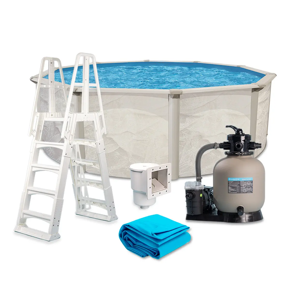 12' Round Boulder Above Ground Pool Package, 52" Wall | WTECH1252