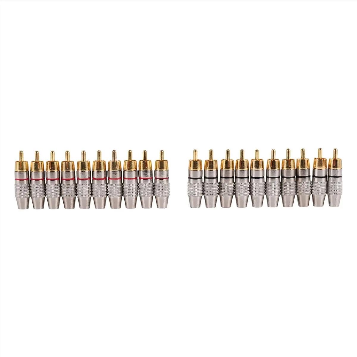 20 Pcs Gold-Plated Zinc Alloy Male Metal RCA Plug Audio & Video Locking Cable Connectors - 10 Black Plugs, 4.3x1.1cm Household Appliance Parts for Lighting Equipment