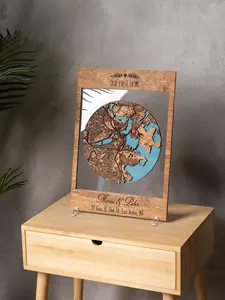 Personalized 3D Wooden Home Map – Our First Home Gift, Custom Framed Housewarming Map, New Home Gift, City Location Map for Couples
