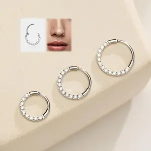 OUFER 20G Stainless Steel Hinged Segment Nose Ring - CZ Rhinestone-Accented Chic Body Jewelry for Nose Piercings, Dainty Piercing Jewelry for Daily Wear