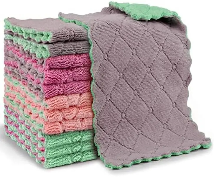 AIDEA Kitchen Dish Cloth - 10 Pack, Super Absorbent Coral Fleece Dish Cloths, No Odor Reusable Dish Cloth, Premium Microfiber Cleaning Cloths, Nonstick Oil Washable Fast Drying 6.3" x10.4"