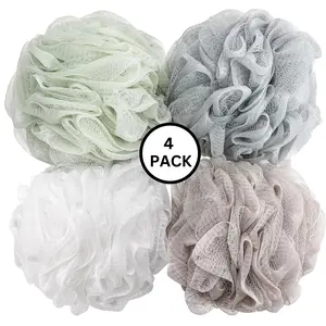 Bath Sponge Shower Loofahs 60g Mesh Pouf Bath Scrunchies Body Wash Puff Shower Puff - Pack of 4 Accessories Fluffy Ligh Round Hanging Light Soap