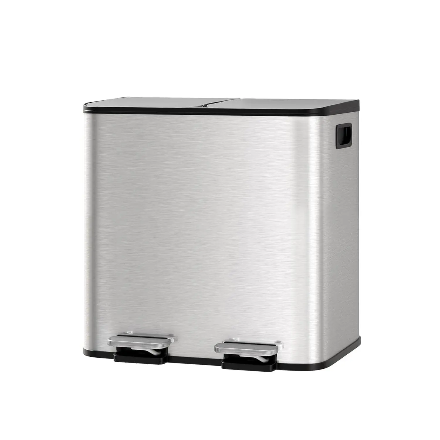 Dual Compartment Metal Pedal Waste Separation Bins, Hands-Free Trash Bins for Efficient Recycling, Sturdy Bins for Home Kitchen Office Commercia, Silver