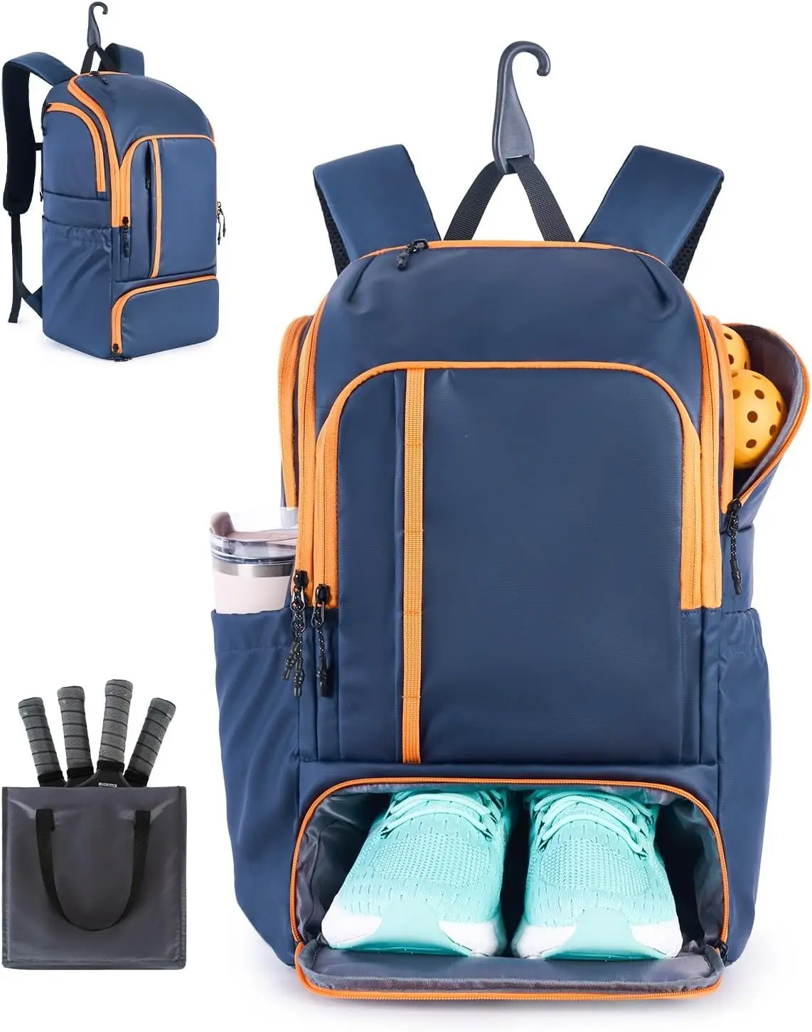 Pickleball Bag for Men Women, Pickleball Backpack with Detachable Paddle Sleeve, Large Capacity Sports Bag with Shoe Compartment, Travel Gym Backpack Fits 15.6" Laptop