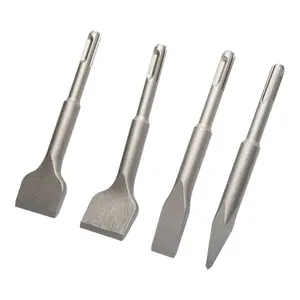 Vearter 4PCS Chisel Bits Kit SDS Plus for Electric Hammer Drill, 40CrMo Point Groove Bit/Flat Chisel/Scaling Chisel/Bent Chisel for Cutting Thinset Tile Masonry Cement Concrete Brick Removal