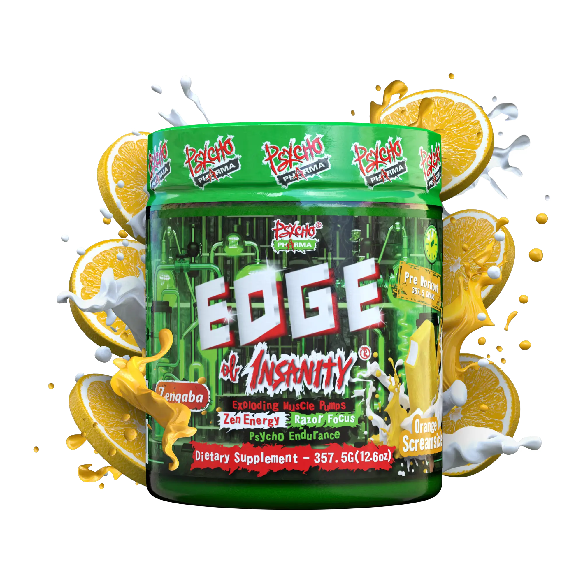 Psycho Pharma Edge of Insanity Edible Dietary Pre-Workout Powder - 350mg Caffeine High Potency Training Supplement, Sports Nutrition & Endurance Supplement for Adults, Memory & Focus, Energy Boost, Pump Support, Fast Shaker Mix (Prop 65 Safe)