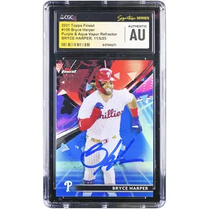 Bryce Harper Philadelphia Phillies Autographed 2021 Topps Finest Purple & Aqua Vapor Refractor #100 #/250 CGC Fanatics Witnessed Authenticated Card - Fanatics Authentic Certified