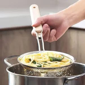 Stainless Steel Skimmer Spoon with Wooden Handle, Oil Filter Mesh Strainer, Kitchen Frying Ladle, Hot Pot Drain Net, Anti-Scalding Wok Scraper