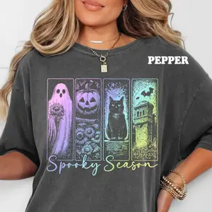 Neon Spooky Season Shirt, Unisex Apparel, Relaxed Fit, Printed In The USA, Womenswear, Casual Comfort Cotton Top, Athletic, Boho Chic, Trendy Fall Halloween Graphic Tee
