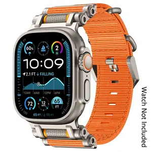 Metal Nylon/Sport Band for  Apple Watch  Ultra 2/Ultra – Smartwatch Strap Military-Grade Durable & Sweatproof with Stainless Steel Connector – Fits Series 10-3/SE (42mm/44mm/45mm/46mm/49mm) -Orange (Watch Not Included)