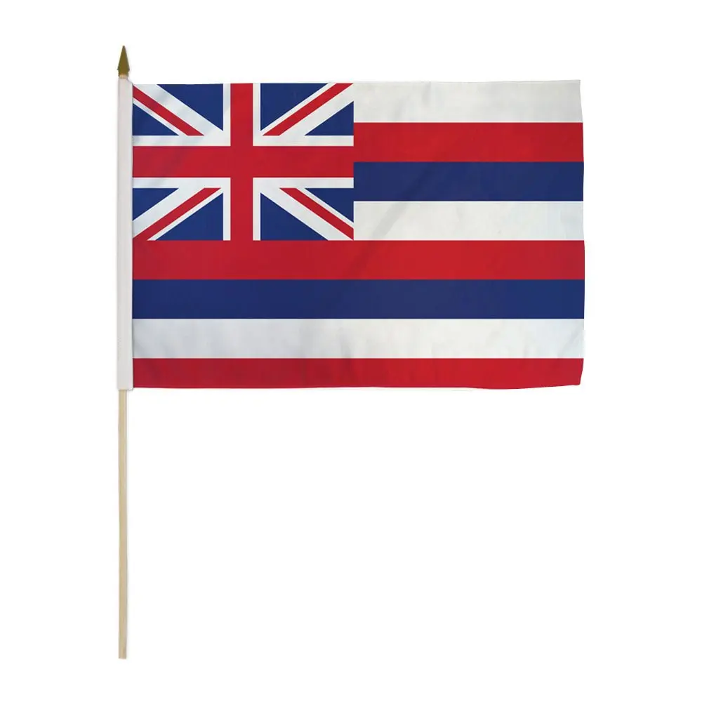 12x18 in Hawaii Synthetic Plastic-Wood Stick Mounted Polyester Single Flag, Individually Sewn Gold Decorating Banner with Acrylic Accents, Indoor-Outdoor Home & Parade Supplies Backdrop for Indoors Use