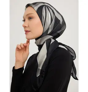 Aurora Satin Square Hijab Celestial Tides - Black