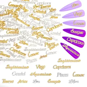 Zodiac Nail Charms, 96pcs Twelve Constellation Charms Set Alloy for Nail Art Decoration (Gold, Silver)