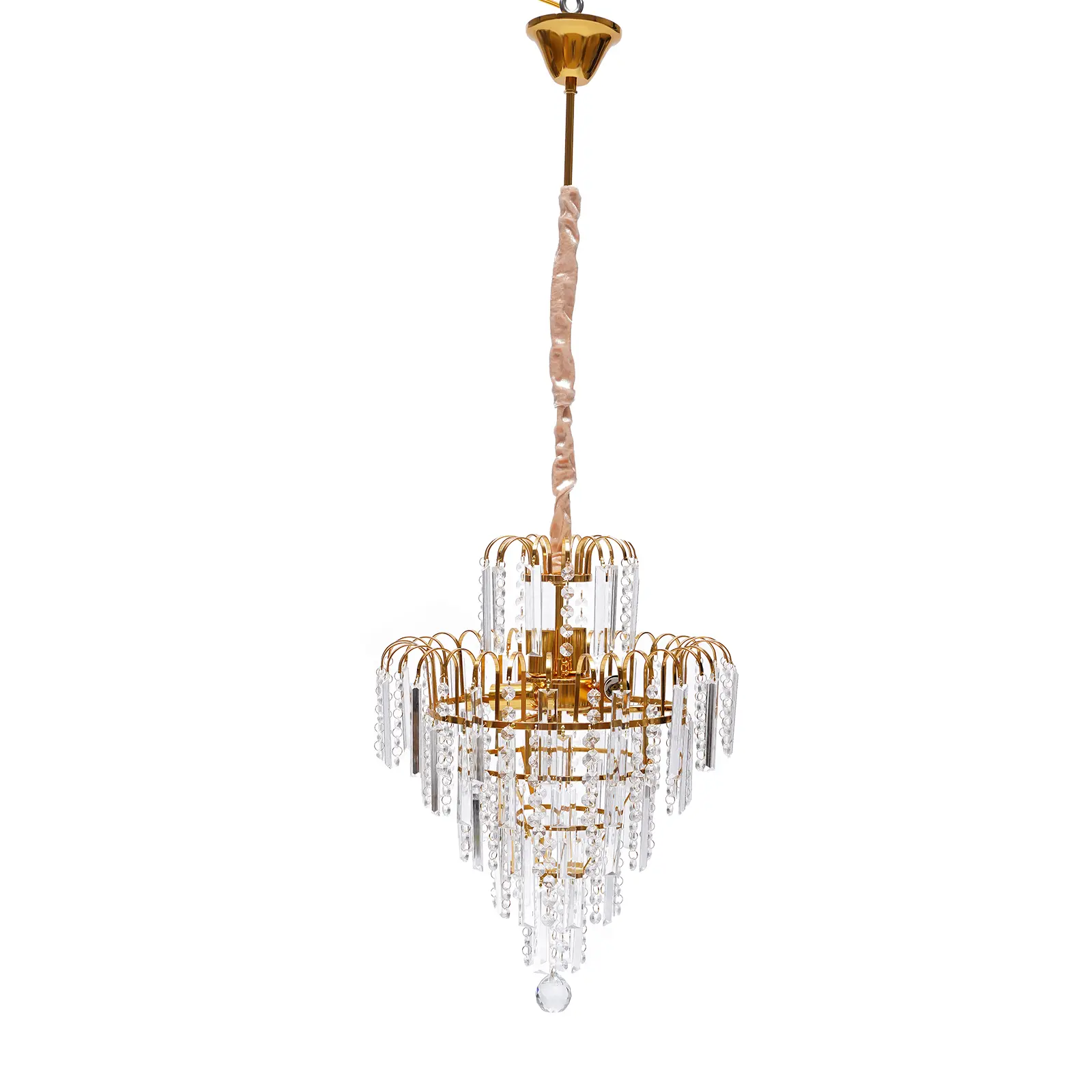 CNCEST Elegant Crystal Chandelier, Modern Adjustable Ceiling Lighting Pendant Light, 11.81 in Gold Iron & Glass Fixture with 6 Included LED Bulbs for Living Room, Indoor Use