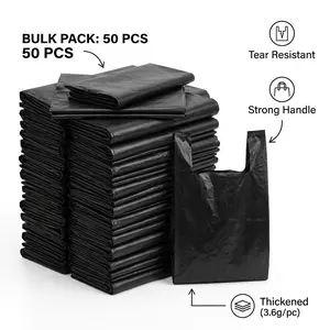 [Thick Trash Bags] 50pcs Extra Thick & Durable Drawstring Trash Bags | Large, Portable Polyethylene Waste Bags for Kitchen, Bathroom, Bedroom, and Living Room Use, Home Organization, Sleek Design, Drawstring Closure, Trash Bag Dispenser, Home Supplies