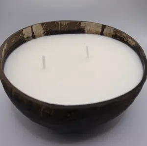 Coconut Shell Bowl with 2 Wick Soy Wax Candle - Home Decor Ornaments Decor Decoration