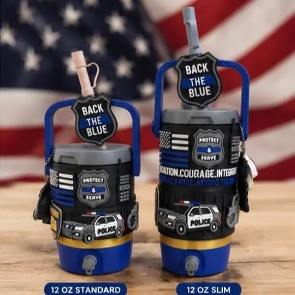 Personalized Drinkware Can Holder - Custom Law Enforcement 12oz Slim Style, Custom 12oz Standard Style| Custom Can Cooler with Custom Straw Topper, Can Opener and Keychain