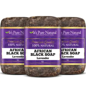 It's Pure Natural African Black Soap Bars Lavender (Pack of 3) Organic Raw Soap for Face & Body, Acne Treatment & Dark Spot Remover [Made in Ghana]