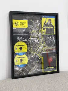 Framed Cyberpunk 2077 PS4 Game + Map – Unique Gamer Gift for Him | Video Game Shadowbox | Gamer Room Decor & Gaming Wall Art