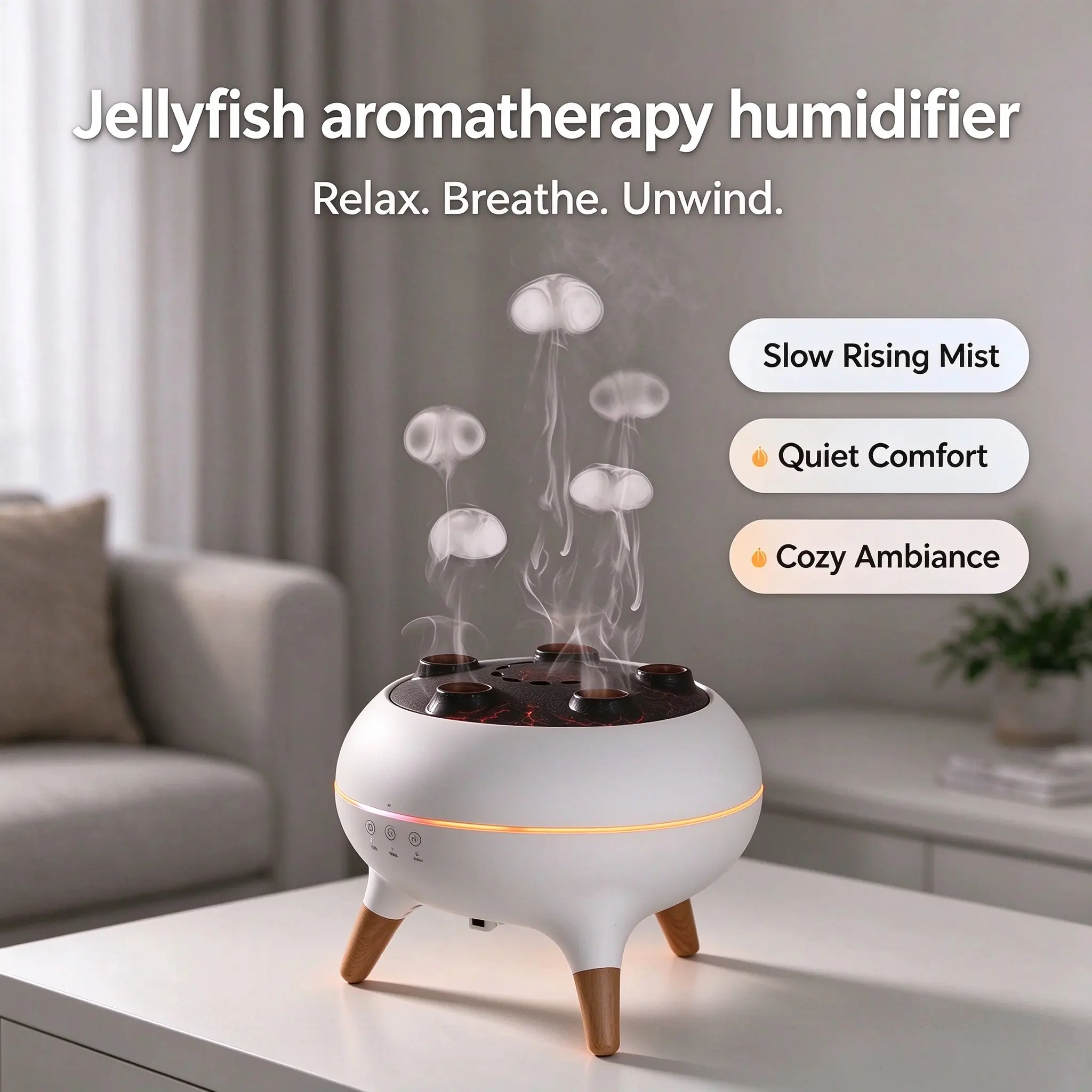 Dynamic Jellyfish Mist Aroma Humidifier, jellyfish Humidifier, Quiet Ultrasonic Essential Oil Diffuser with Ambient Light, 4H/8H Timer, Unique Gift for Bedroom Home Office